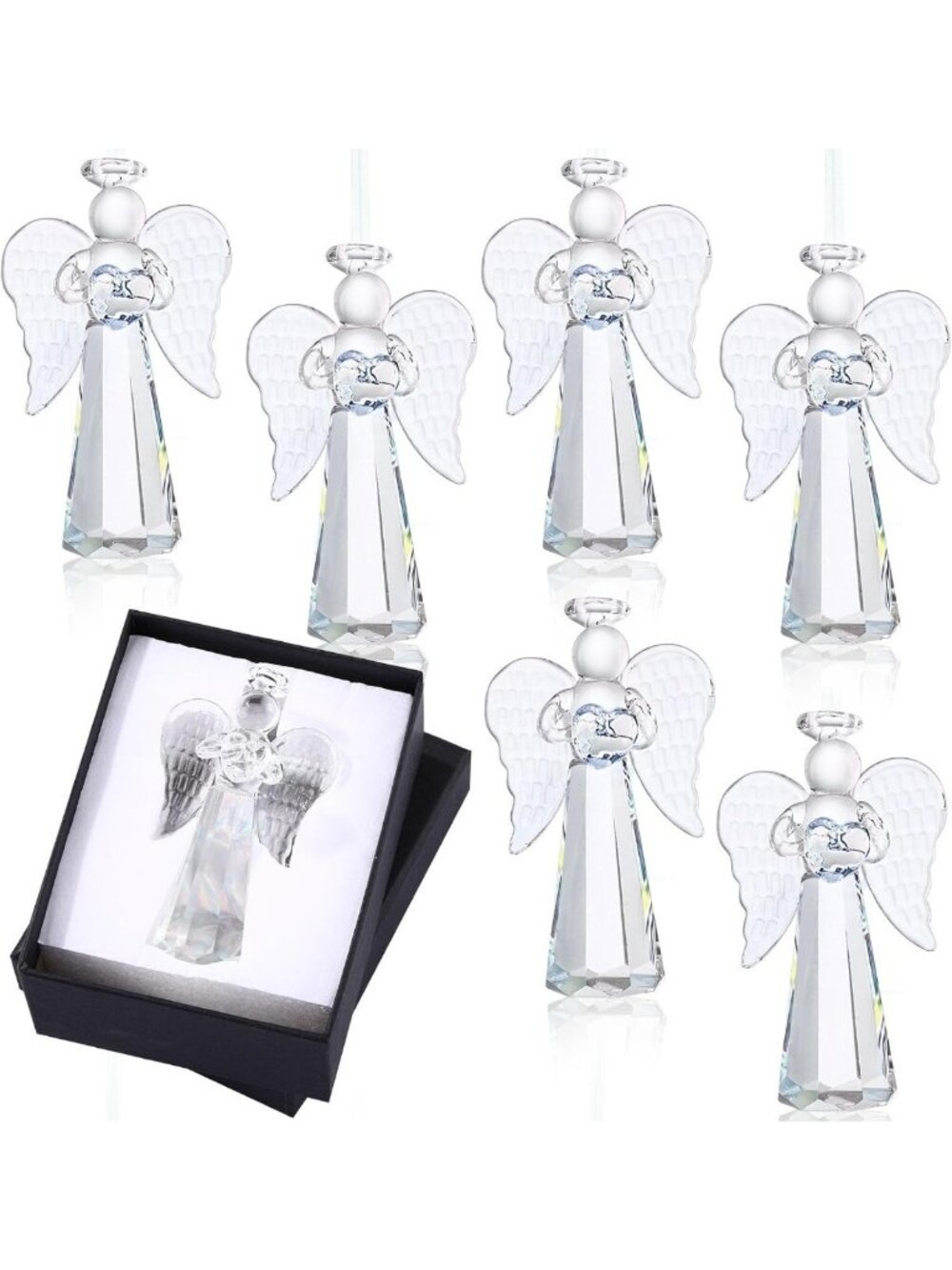 Set of 6 Glass Angel Christmas Tree Ornaments - Charming Holiday Decor